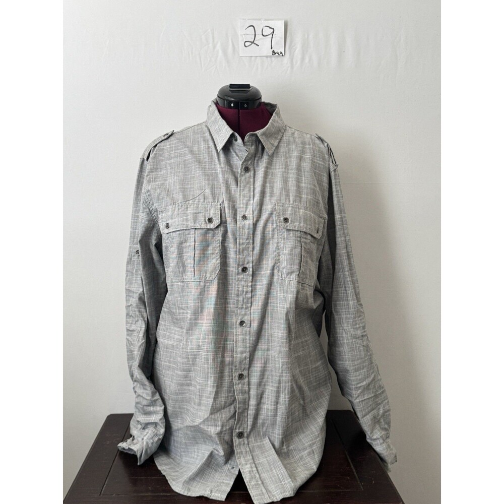 Rock & Republic Gray Plaid Utility Button Up Shirt Mens XL Long Sleeve